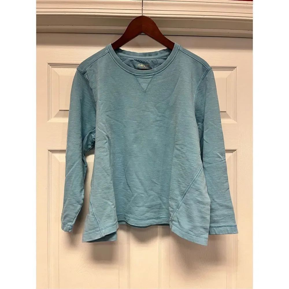 Orvis Robin’s Egg Blue Organic Cotton Sweatshirt sz XL EUC